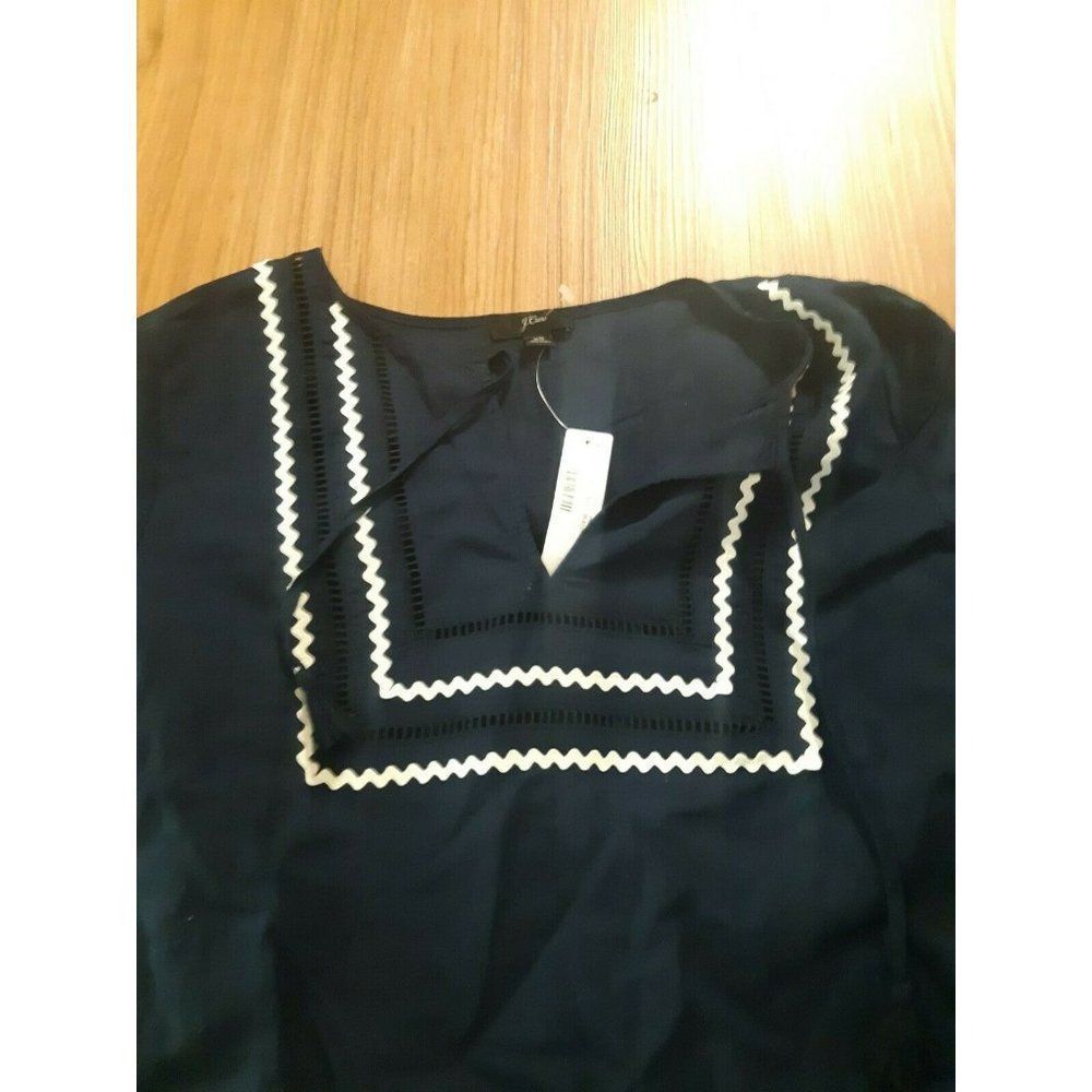 J Crew Long Beach Tunic Dress With Rickrack Trim Blue and White Womens Size XS - Picture 2 of 6